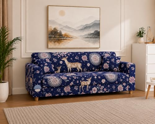 Image of Universal 3 Seater Sofa Cover Fully Covered Stretchable Spandex Non-Slip Elastic Slipcover | Soft Washable Fabric Sofa Protector for Living Room Furniture (Forest Blue)