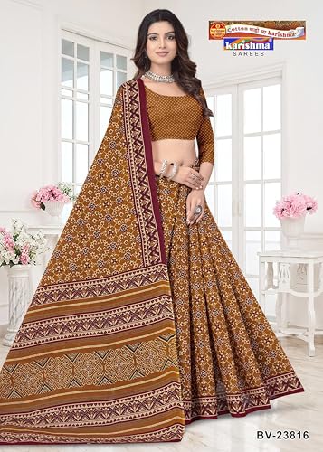 Image of Karishma Pure Cotton Mulmul (stiff) Saree With Beautiful Patola Design (Mustard)