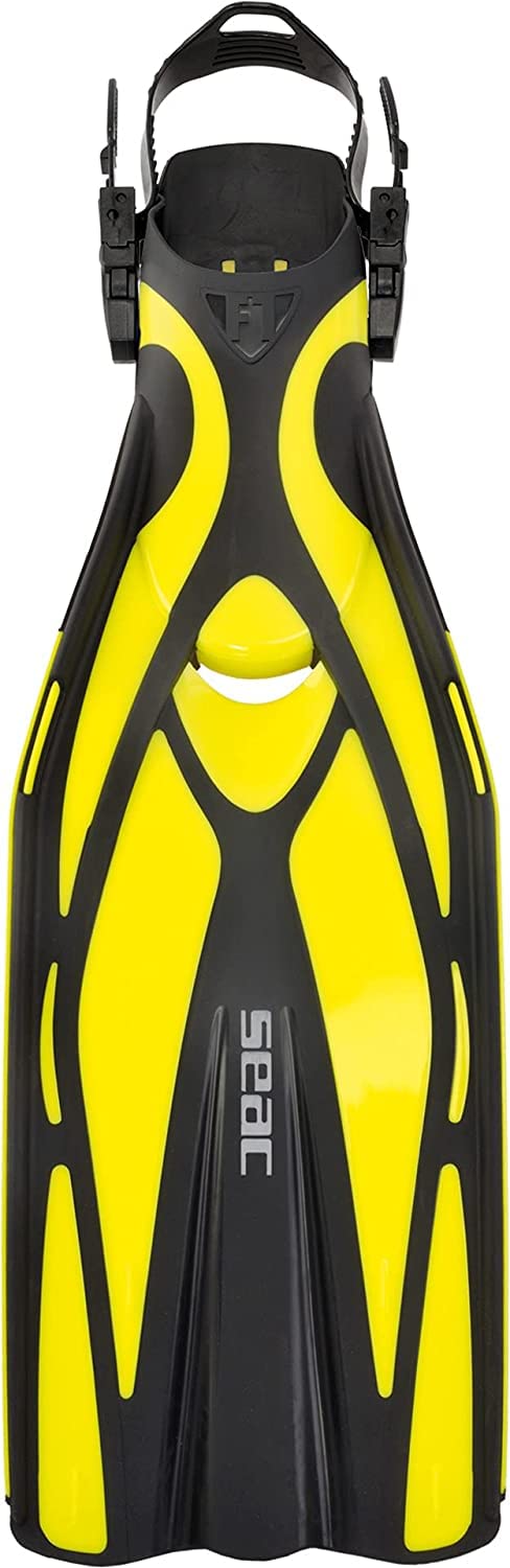 SEAC F1 ultraligeras con un Peso de 730 Gramos por Aleta, para un Alto Rendimiento en el Buceo, Correa Ajustable, Unisex Adulto