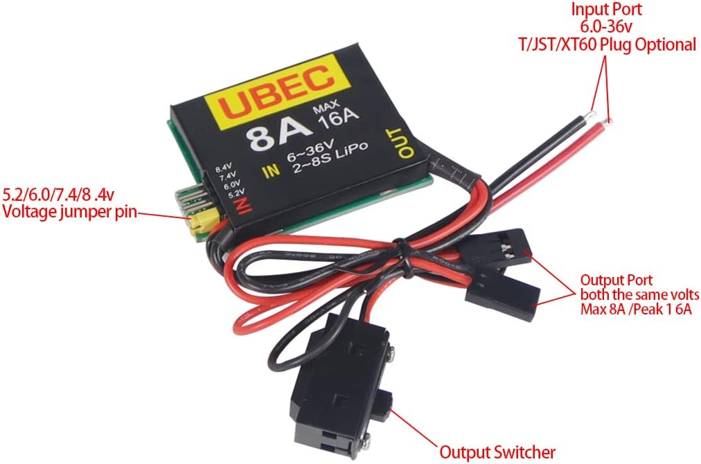 QWinOut UBEC-8A 2S-6S 6-36V BEC Dual UBEC 8A/16A 5.2/6.0/7.4v/8.4v Servo Separate Power Supply RC Car Airplane Robot (UBEC 8A)