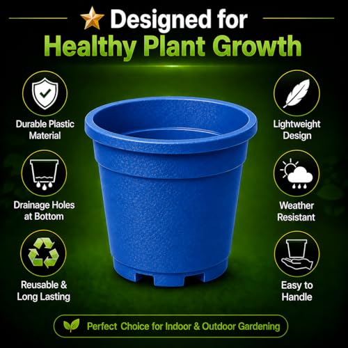 Image of Indian Gardens - 4 inch Indoor (Pack of 10) Plastic Small Colour pots | Plastic Plant Pot for Terrace Garden (Blue)