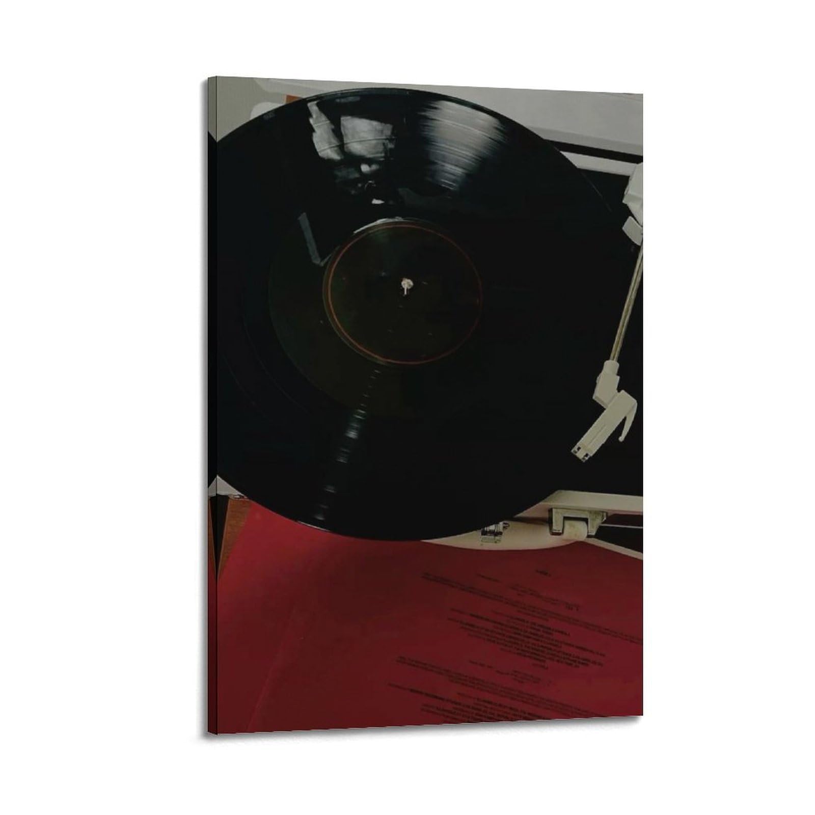 Gramofon z czarną płytą winylową i czerwonym rękawem sztuka ścienna, prosta muzyka retro dekoracja do domu i salonu plakat dekoracyjny obraz płótno plakaty ścienne i obraz artystyczny nadruk