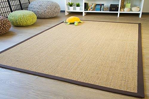 Steffensmeier Sisal Teppich Brazil mit Bordüre Farbe Natur dunkel braun Premium Qualität 100% Sisal, Größe: 200x290 cm