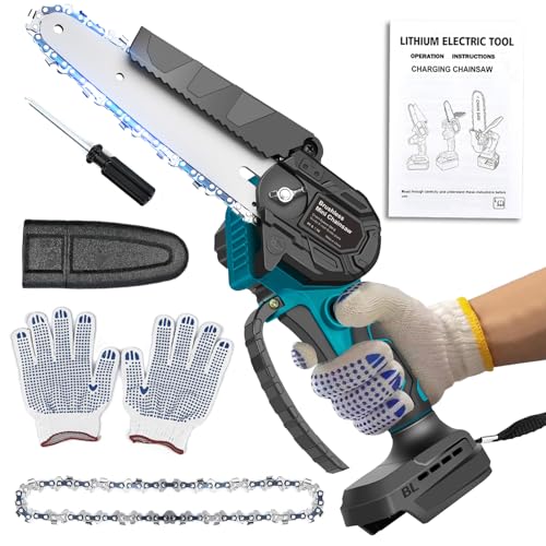 Mini Kettensäge für Makita 18V Akku, 600W Bürstenlose Kettensäge Elektrisch 6 Zoll, Akku Kettensägen Handkettensäge für Gartenschere, Holzschneiden(Keine Batterie)
