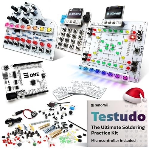 amomii Testudo: Soldering Practice Kit. Build 3 Gadgets: Digital Piano, Game Console & Remote. With Arduino Compatible microcontroller, PDF and video tutorials. DIY Gift for Makers, Beginners & Adults