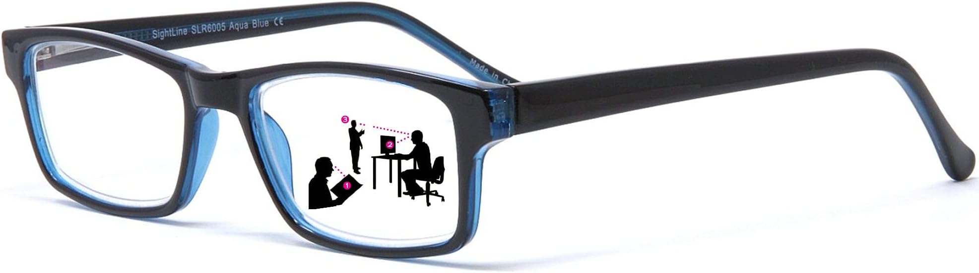 Sightline Multifocal Progressive Reading Glasses for Men and Women Narrow to Regular Fit 6005 (Blue, 1, multiplier_x)