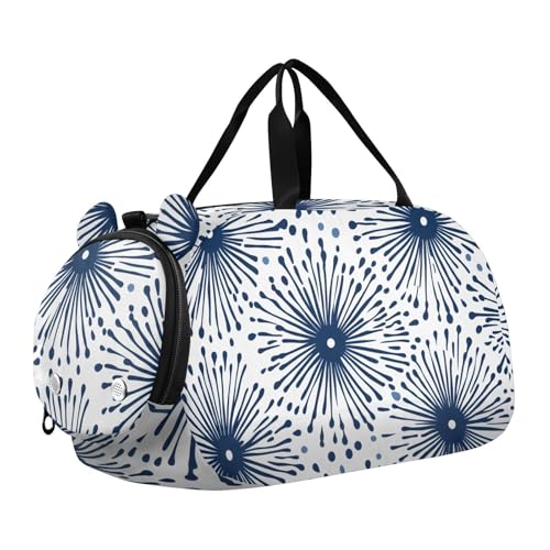 Flradish Japanese Fireworks Kids Overnight Duffle Bag,Gymnastics Sports Dance Bag with Shoe Compartment & Wet Pocket, Travel Weekender Tote for Boys & Girls