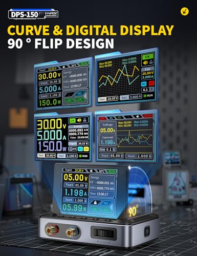 FNIRSI DPS-150 DC Power Supply Variable, 30V 5A Adjustable DC CNC Power Supply with 4-Digit IPS Display, <20mV Power Ripple, PD/QC/DC Input, PC Programmable Switching Power Supply (NO Power Adapter)