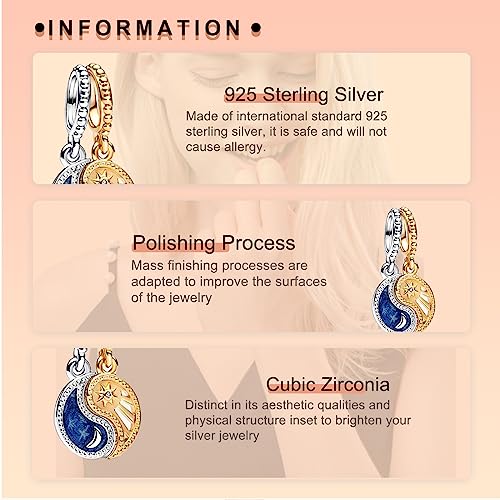 Image of Sun & Moon Charms 925 Sterling Silver Dangle Pendant Bead for Women Necklace and Bracelets Jewelry Gifts for Christmas Anniversary Birthday