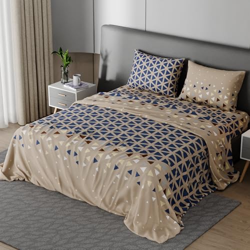 Image of BLISSHOME SoftTouch 150TC Cotton King Size Printed Bedsheet with 2 Pillow Covers for Double Bed, Silky Smooth Bedding Set, Breathable, Easy Maintain, Geometric Pattern - Sandy Beige (228cm X 274cm)