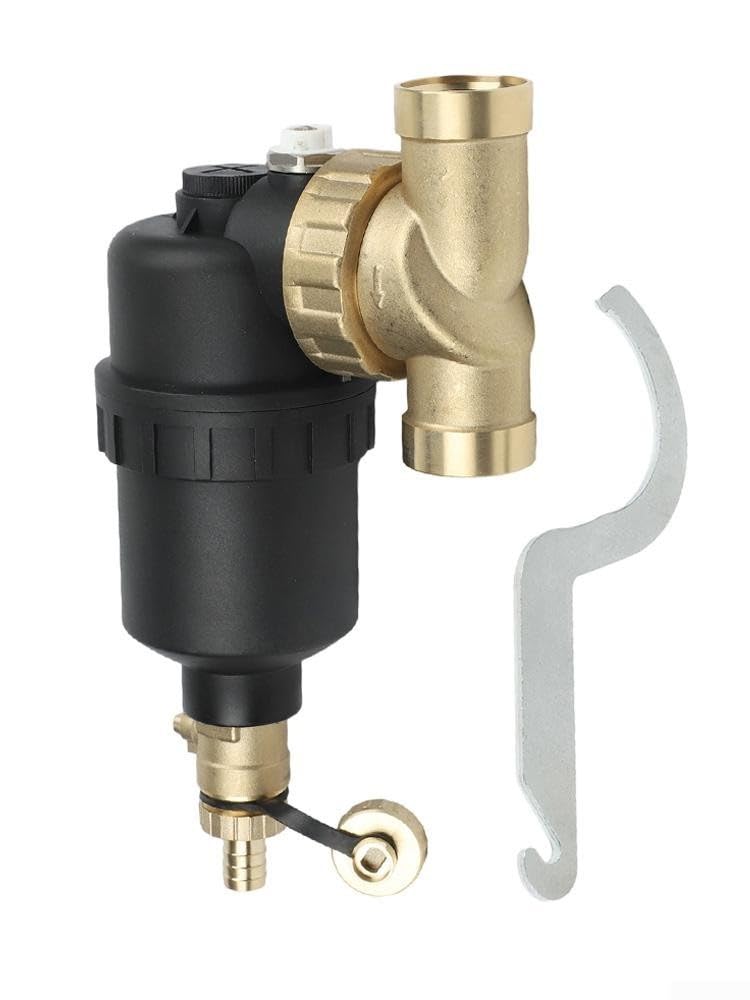 Separador de lodos magnético para calefacción por suelo radiante DN20 DN25 DN32, filtro de calefacción de 1 pulgada con red de acero inoxidable y válvula de drenaje, color negro (DN25)