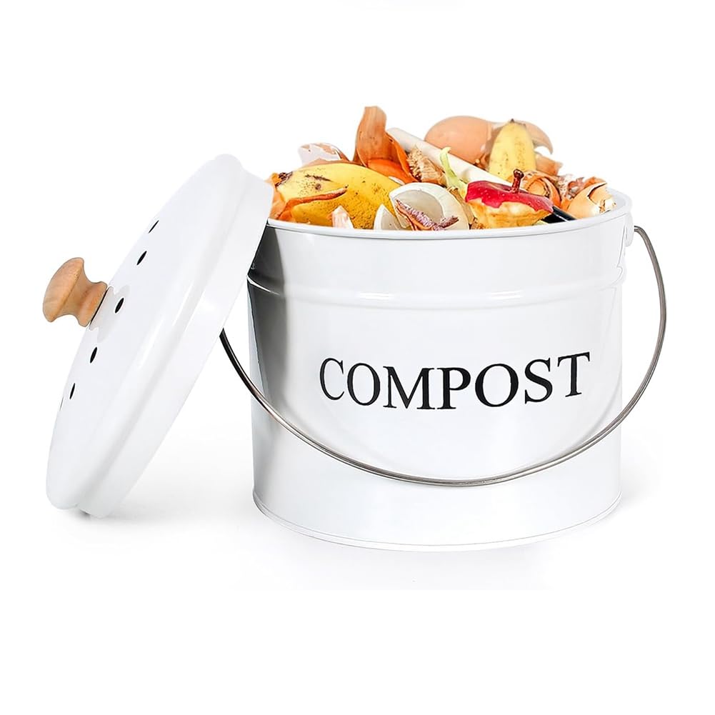 CTRLZS for Kitchen Compost Bin 1 Gallon, Countertop Storage Bucket with Lid White