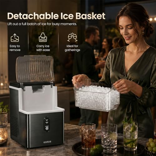 Image of Kismile Nugget Ice Maker Countertop, 35Lbs /24H Pebble Ice Maker with Chewable Pellet ice, First Ice in 7 Mins, Self-Cleaning Ice Machine with Removable Basket for Home & Kitchen(Black)