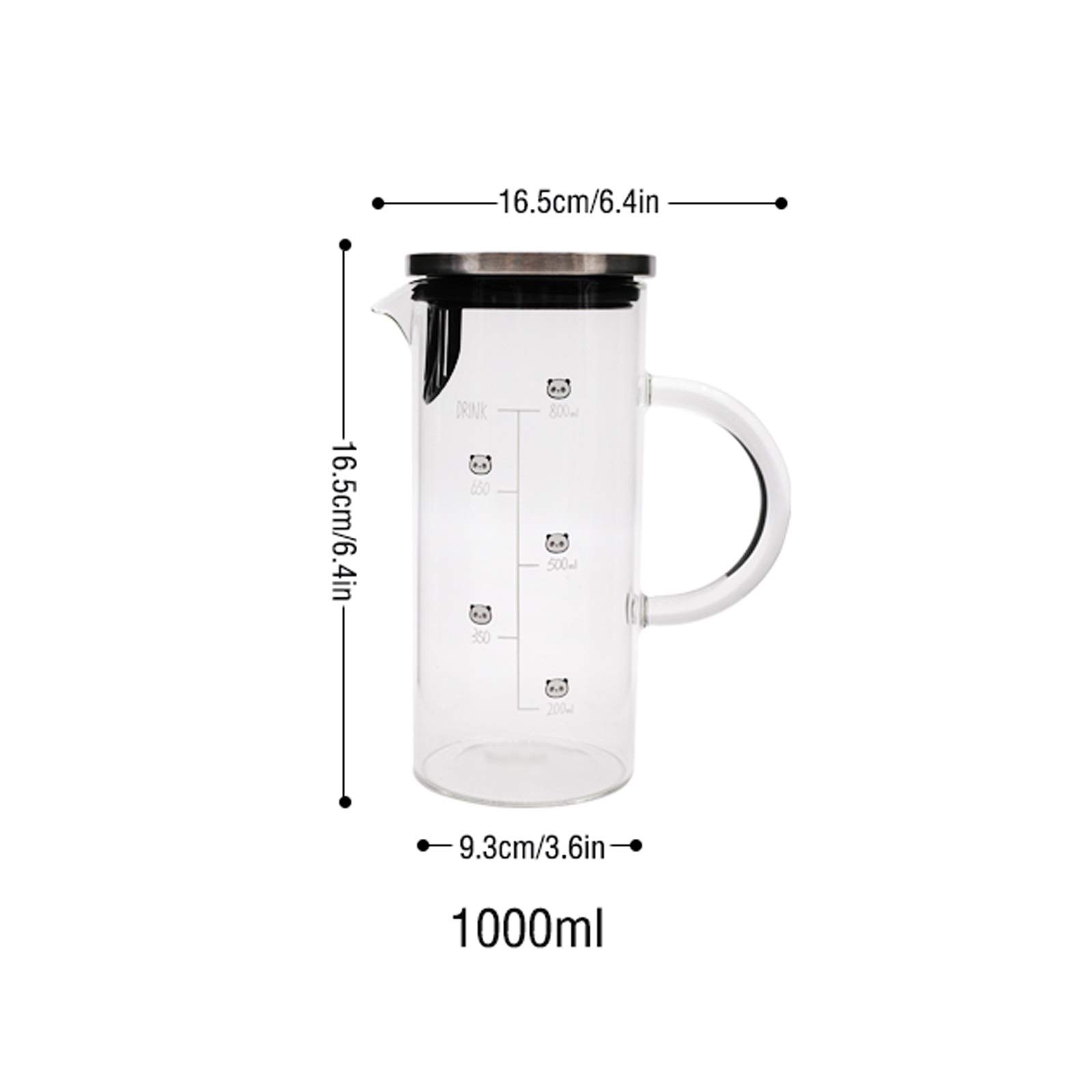 LOWLIU Caraffe di tè Freddo Brocca di Vetro Carino casa di Vetro Dritto teiera con Scala con Filtro in Acciaio Inox for Il Succo tè Freddo/Caldo beverage-1000ml brocche (Color : B)