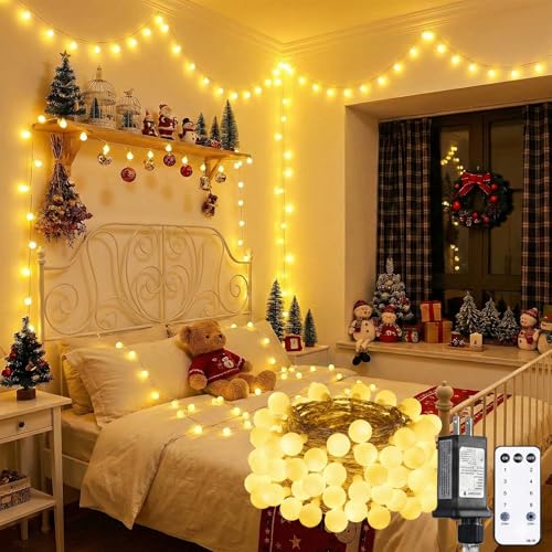100 LED Shatterproof Globe String Lights 33ft Warm White Fairy Lights Plug in with Remote Timer Dimmer 8 Modes Waterproof Indoor Outdoor Lights for Bedroom Classroom Christmas Tree Party Decor