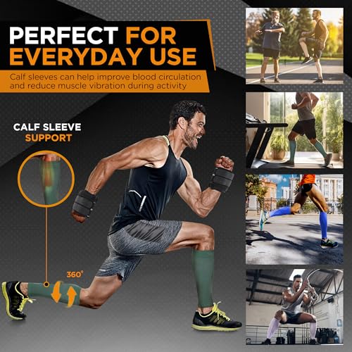 Image of Premium Calf Compression Sleeve 1 Pair 20-30mmHg Strong Calf Support Fashionable COLORS Graduated Pressure for Sports Running Recovery Shin Splints Varicose Veins Doc Miller (Dark Green, Small)