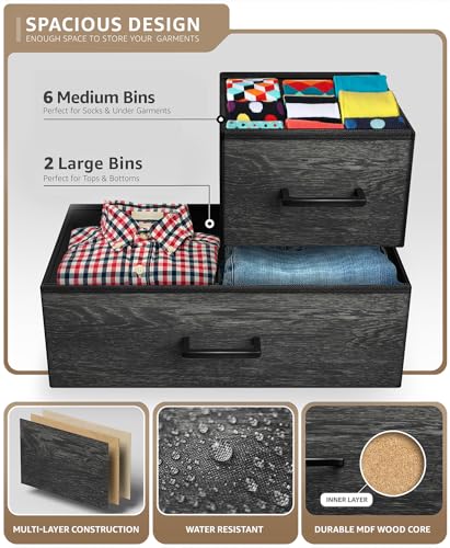 Sorbus Wide 8-Drawer Dresser, Wood Top & Fabric Drawers (Gray Wood) - image 4