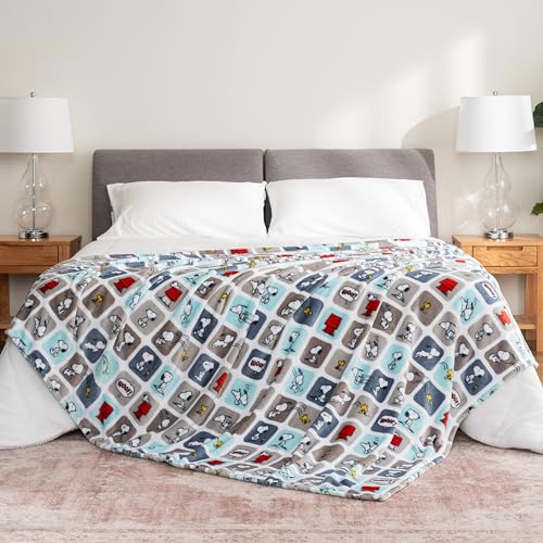 Image of Berkshire Blanket Peanuts VelvetLoft Cute Character Snoopy Plush Blanket,Woof Blue,Twin 60 in x 90 in (Official Peanuts Product)