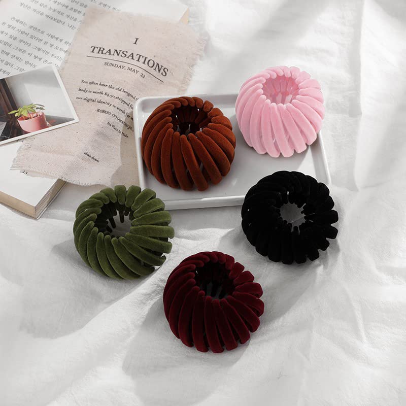 5 Pcs Birds Nest Hair Clip Velvet Expandable Hair Bun Ponytail Holder Claw Clamps Quick Banding Tool Hair Accessory for Women Girls - Image 2