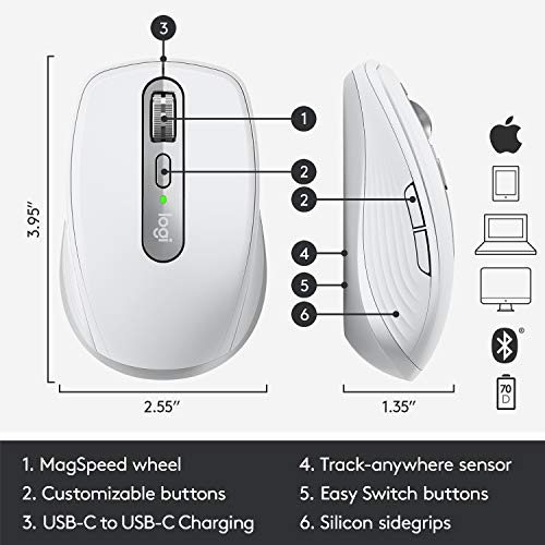 Image of Logitech MX Anywhere 3 for Mac - Wireless, Ultrafast Scrolling, Any Surface, 4K DPI, Customisable Buttons, USB-C, Bluetooth,MacBook Pro,MacBook Air,iMac,iPad Compatible
