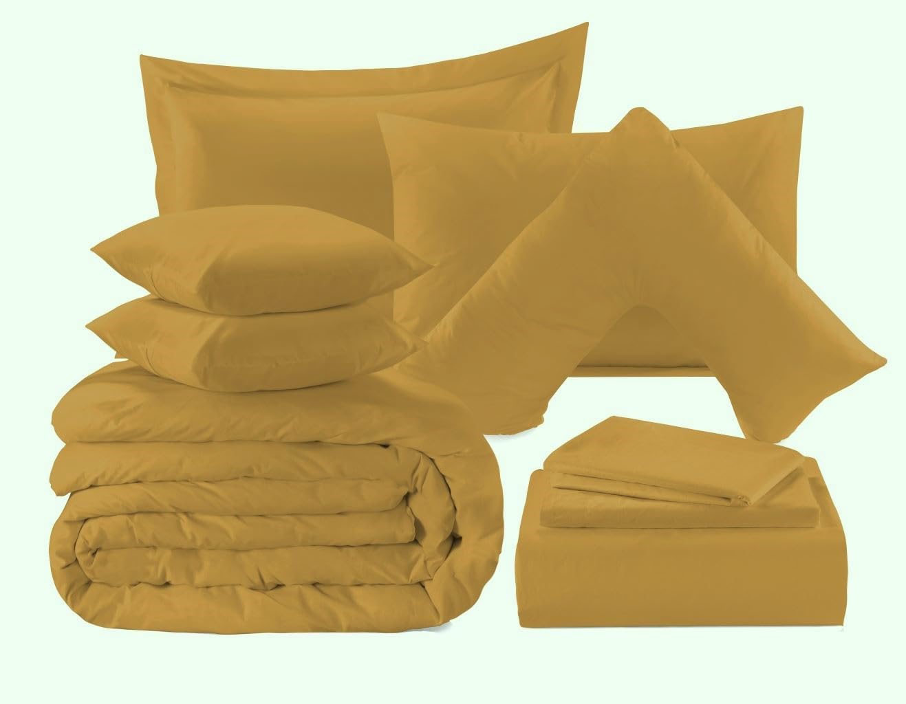 Voice7 Plain Dyed Mustard Fitted Sheet 40cm Extra Deep Single Fitted Sheets, Easy Care Percale Poly Cotton Bottom Bed Sheets
