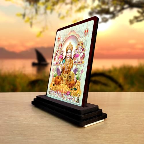 Image of Panchmukhi Hanuman Wooden Idol - Glossy Finish 5x4in | Murti for Car Dashboard & Home Temple | Perfect Small Statue for Door Entrance & Puja | Enhance Spaces (laxmi Ganesh Saraswati 1)