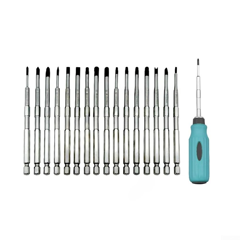 Juego Destornilladores 16 Piezas para acero Resorte para puntas Intercambiables Mango Antideslizante para Reparación Muebles Electrónica Estuche para compacto 17.5cm