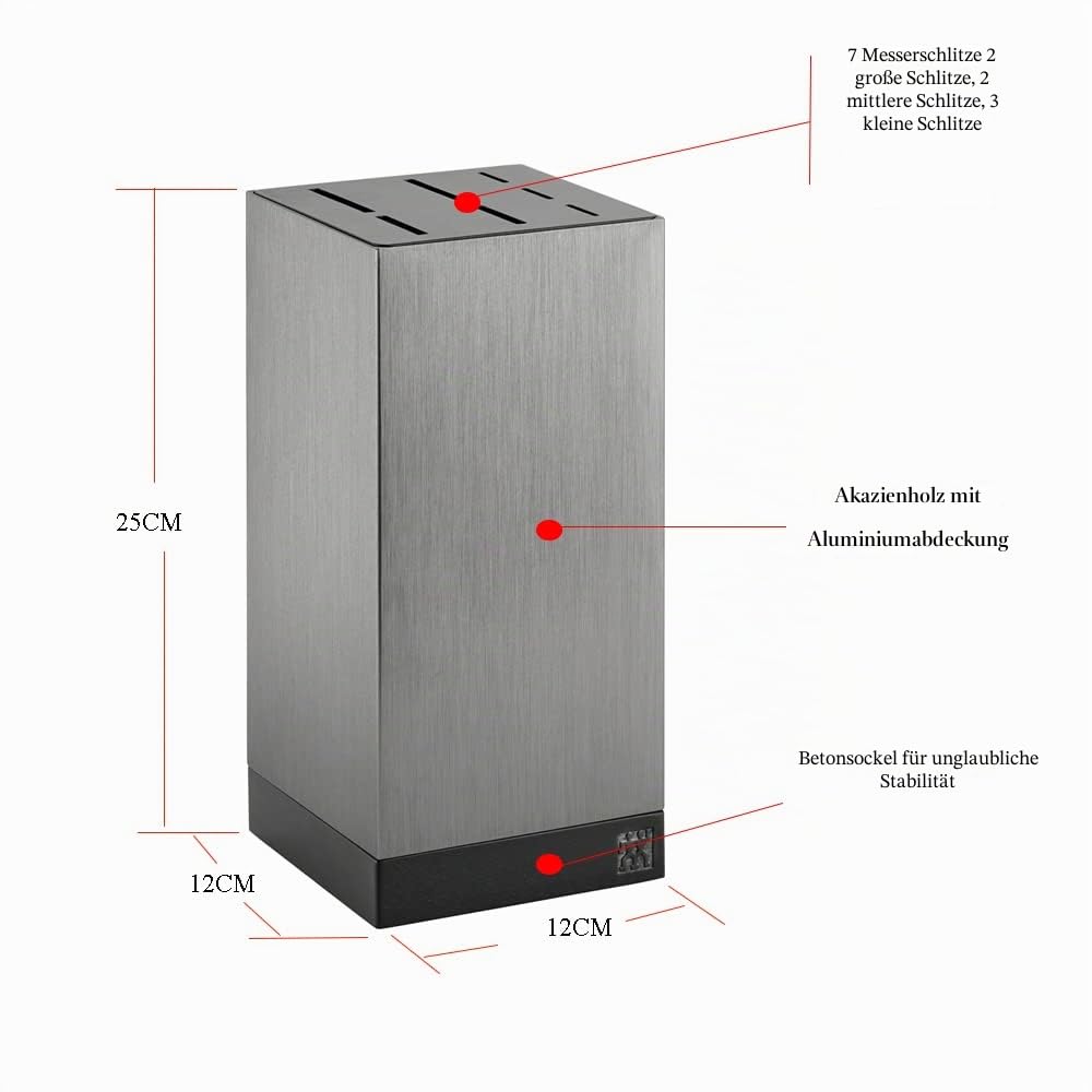 Zwilling - Messerblock - Aluminium - Alu/Silberfarben - 25 cm x 12 cm x 12 cm - Lieferung erfolgt OHNE Messer!