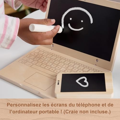 Fisher-Price Coffret Télétravail en Bois de 9 éléments avec ordinateur portable et téléphone en bois pour le jeu d’imitation, pour enfants à partir de 3 ans, HXV11