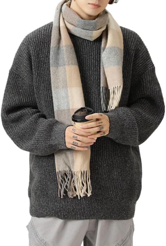 LAPRBY Mens Crewneck Y2k Vintage Sweater Casual Long Sleeve Knitted Pullover Tops Sweaters Winter Fall Outfit (Black,X-Large)