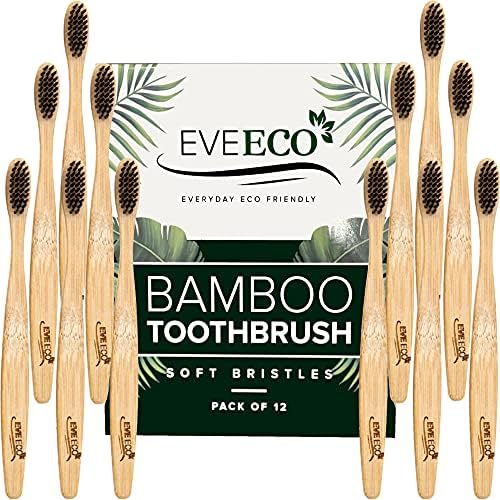 12 Count I Bamboo Toothbrush I Soft Bristles Best for Sensitive Gums I Charcoal I Vegan I Natural Wood I BPA Fee I Recyclable I Compostable I Biodegradable | Environmentally Friendly