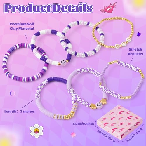 LieToi 7Pcs Preppy Heishi Bracelets for Women Girls - Surfer Bracelets Polymer Clay Stackable Disc Summer Beach Y2K Stretch Birthday Gift2