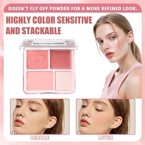 RTRTGS Rubor Paleta Icono, 4 tonos, Colorete en crema, rubor en crema y rubor en polvo compacto, Alta pigmentación, Paleta de rostro para maquillaje mujer (Melocotón Auténtico) - imagen 3