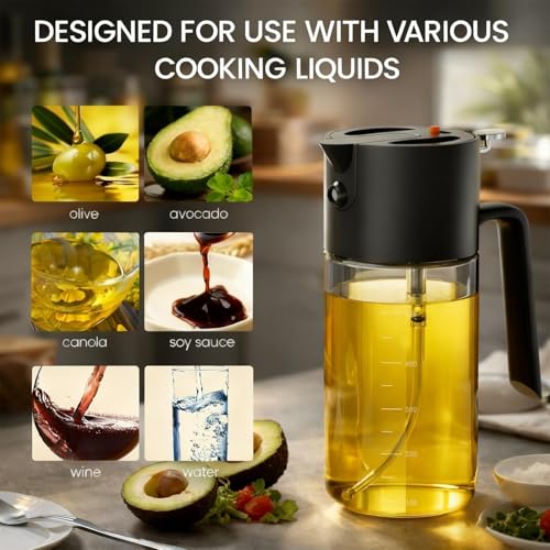 Image of Oil Sprayer for Cooking, 2 in 1 Olive Oil Dispenser Bottle for Cooking,500ml /17oz Glass Olive Oil Sprayer,Continuous Spray with Portion Control for Kitchen, Air Fryer, Salad, BBQ - Black
