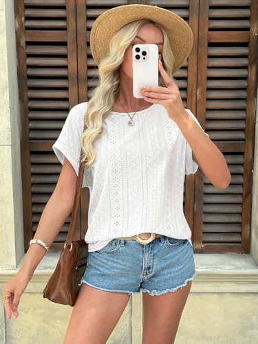 ATHMILE Women's Tunics Loose Fit Dressy Blouses Summer Short Sleeve Tops with Curved Hem Beach Vacation Clothes for Women4