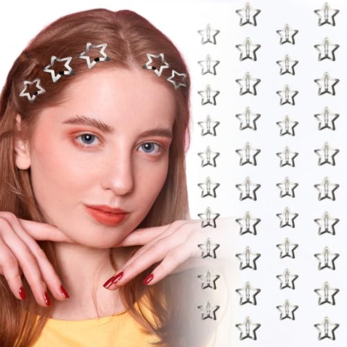 KEYRI 40 Stück Plateados lindos Pasadores para el Cabello con Huecas Pinzas Pelo Mujer Accesorios para el Cabello Horquillas Pentagrama Accesorios Pasador de Pelo de Estrella Antideslizante (Plata)