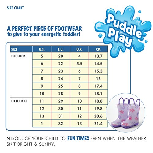 Puddle Play Toddler and Kids Rain Boots with Easy On Handles – Little Kid Size 12 - Girls Purple Flowers Design