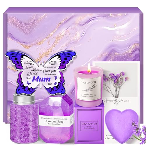 Mum Christmas Gifts from Daughter Son: Eletorot Personalised Best Mum Presents Ideas, Candle Bath Hamper Basket Set, Pamper for Mom Mummy, Acrylic Butterfly Plaque Keepsake for Birthday