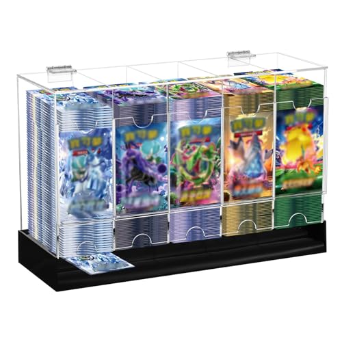 Wopgrty 5-Slot Booster Pack Dispenser with Base Clear Acrylic Display Case Holds Up to 200 Booster Packs for Easy Access Works for Sports Card Collectibles and TCG Trading Card Games