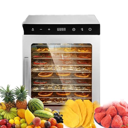 Mcamgiczin Deshidratador de Alimentos con 10 Bandejas de Acero Inoxidable Deshidratador con Temperatura Regulable 30-90°C Deshidratadoras de Carne, Setas y Fruta con Timer 24h 800W Desidratadoras