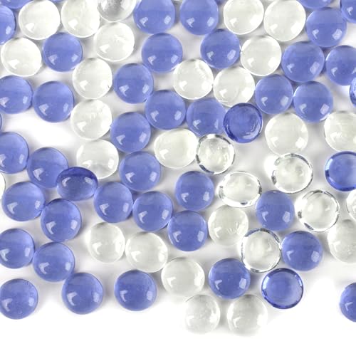 Redvigh Flat Glass Marble 1LB, 100PCS Glass Flat Gemstone for Floral Arrangements Vases Flat Bottom Gems Aquarium Fish Tank Pebbles Vase Filler Decor(Purple&Clear)