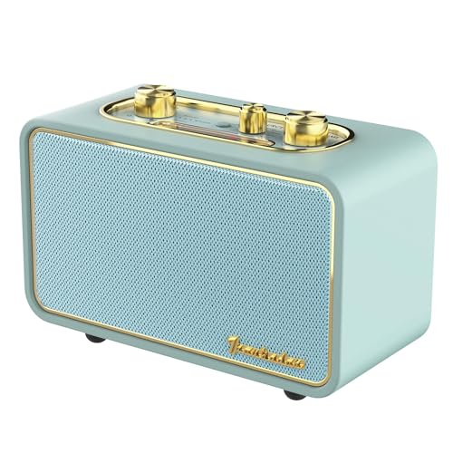 TRENBADER Retro Bluetooth Speaker - Vintage Wood FM/AM Radio, 10W Bass, 10H Battery, Interchangeable Faceplates, Portable Home Radio for Home & Gifts(Retro Green)
