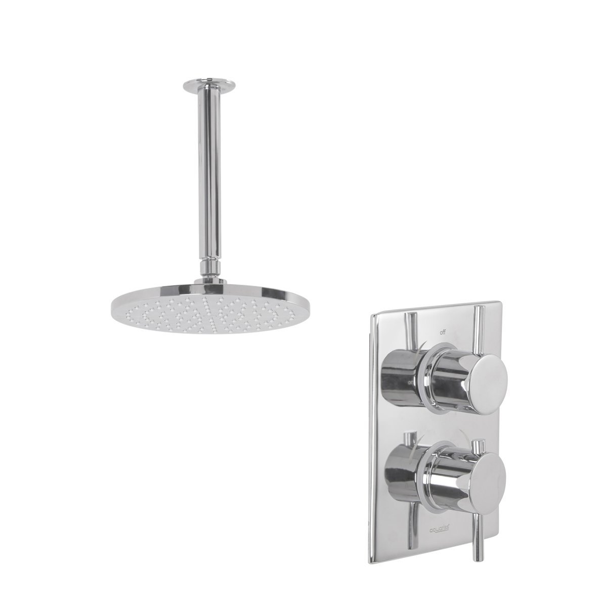 Aquariss Modern Thermostatic Concealed Chrome Shower Mixer Valve + Fixed Round Head Kit