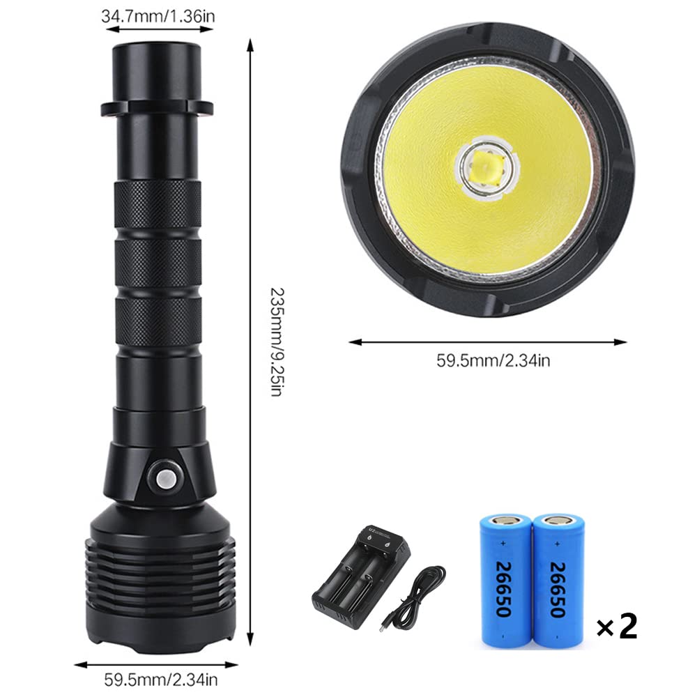 Torcia Subacquea Professionale, HXP70.2 luci Bianche ad Alta luminosità IPX8 per Immersioni subacquee, luci sommergibili per Torcia per Sport subacquei all'aperto (con Batteria)