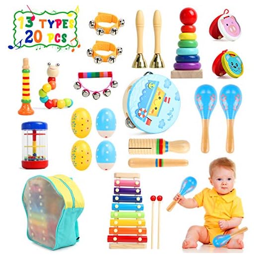 TIKTOK Kids Musical Instruments Baby Musical Toys 13 Types 20pcs Percussion Instruments Toy for Kids Preschool Educational Toys, Musical Toys for Toddlers 1-3 Boys and Girls with Storage Bag