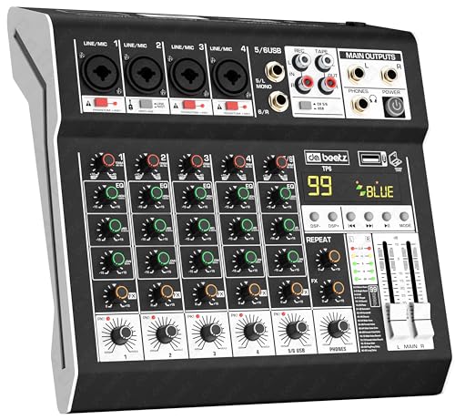 Image of Dabeatz Professional 6 Channel Mixer | XLR + TRS 6.35MM Input Ports | USB MP3 & BT Support |Delay & Repeat FX | Stereo Output |48V Phantom Power | Stereo Control Room, Aux, Headphone