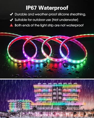 Image of ALITOVE WS2812B Addressable LED Strip Lights Outdoor 16.4FT 60LEDs /M Upgraded Adhesive LED Tape Light Waterproof IP67 5V Programmable, Replacement for WS2811 SK6812 (No Power & Controller)