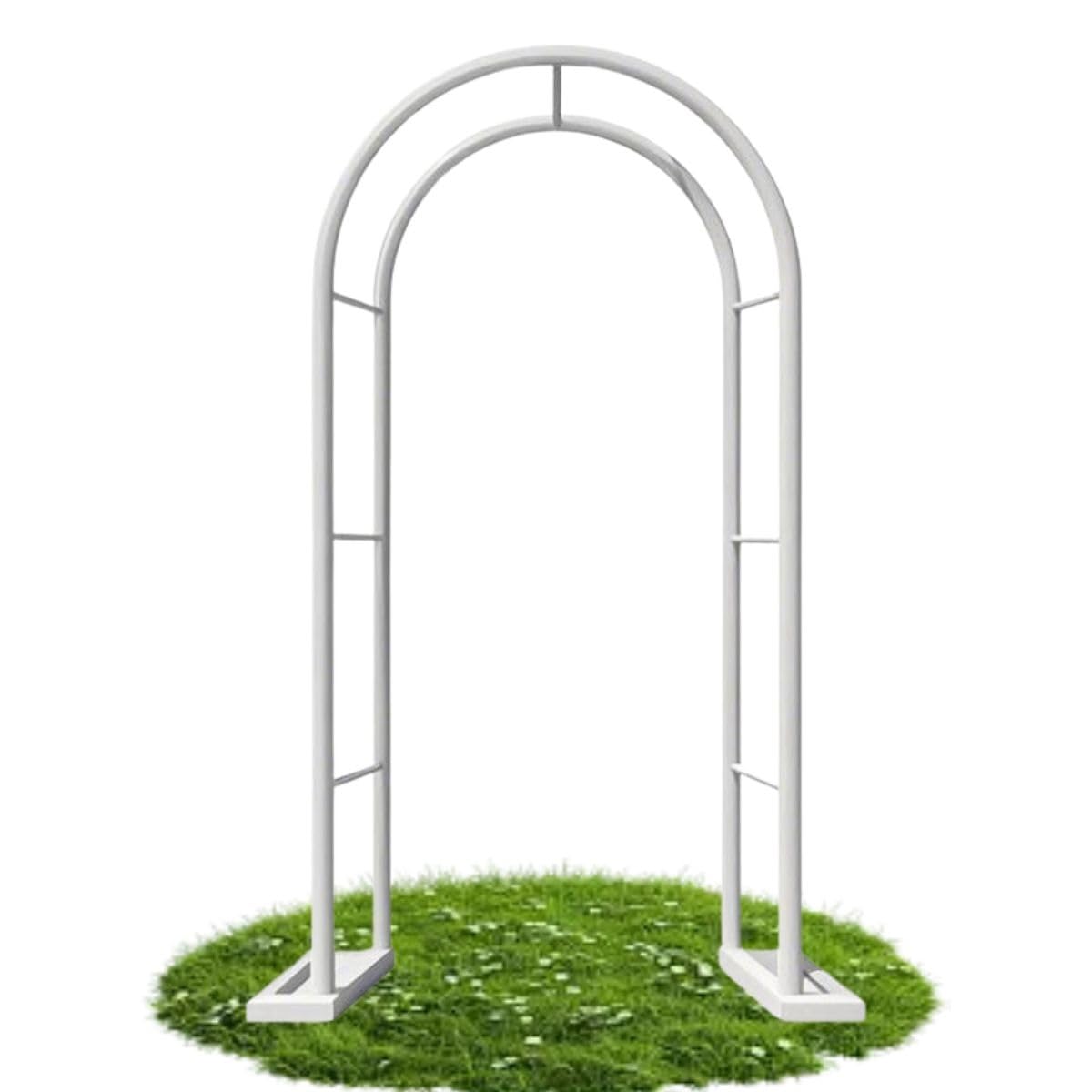 Arche de jardin design blanc épuré, pergola haut de gamme pour aménagement extérieur
