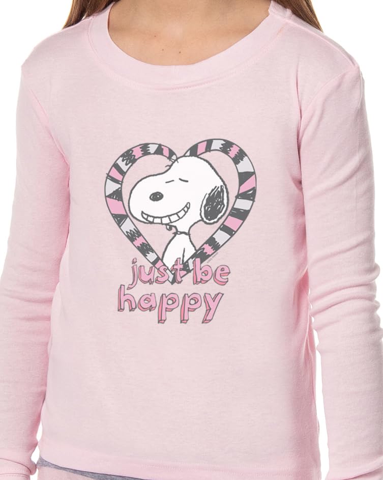 INTIMO Peanuts Girls' Pink Snoopy Just Be Happy Sleep Pajama Set For Kids2