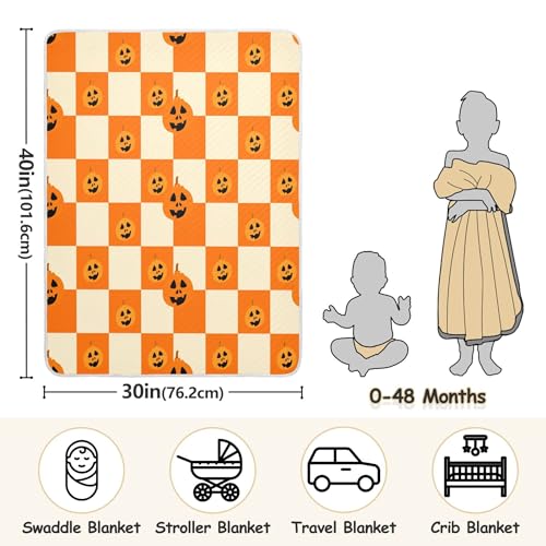 Burbuja Orange Checkered Pumpkins Baby Blanket for Boys Girls, Nursery Soft Warm Swaddling Receiving Baby Blankets, 30x40 in Toddler Blanket3
